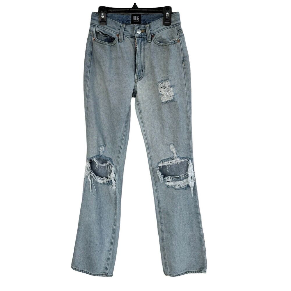 BDG SZ 24 Bootcut Jeans Mid-Rise Pockets Distressed Frayed Hems Light Wash Blue